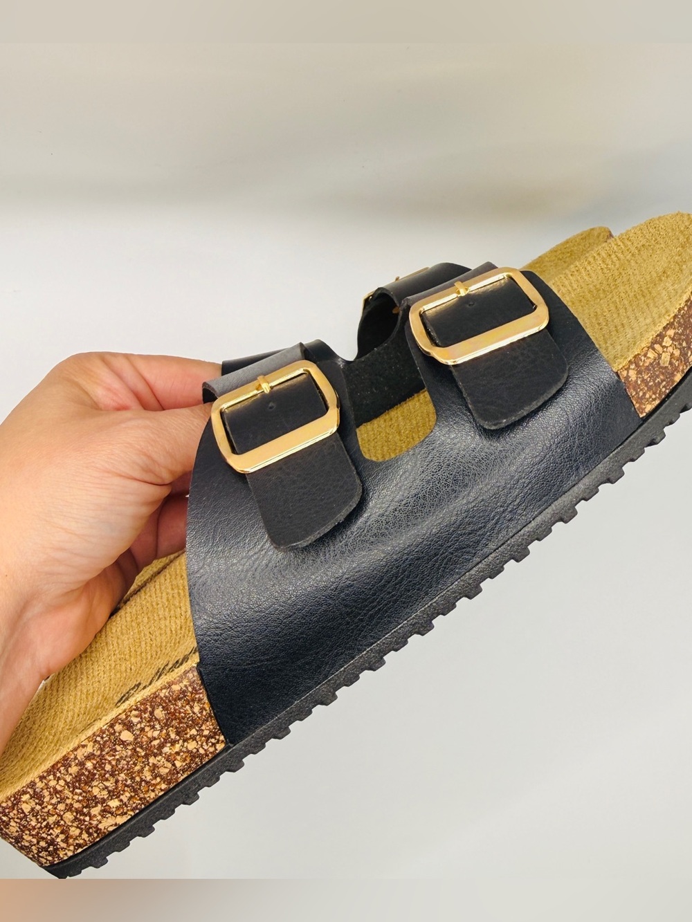 NWT Classic Double Buckle Black Cork Footbed Sandals - Size 5.5 - Picture 6 of 7